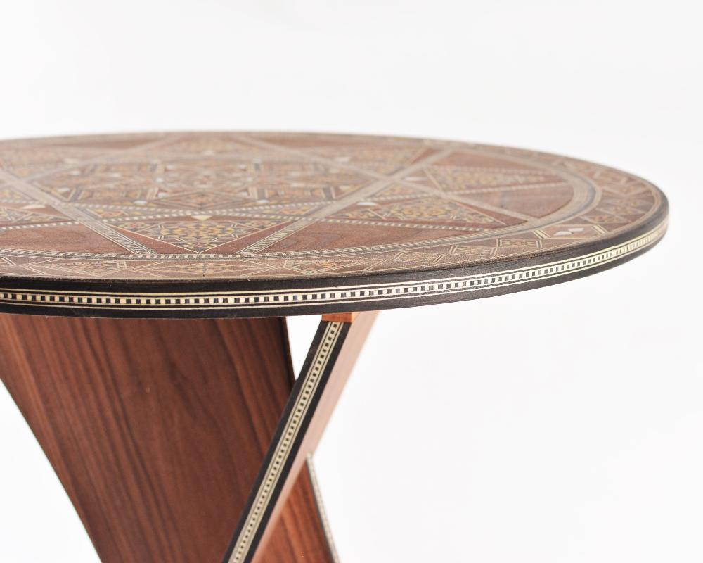 Round Wood Side Table with Modern Mosaic Design
