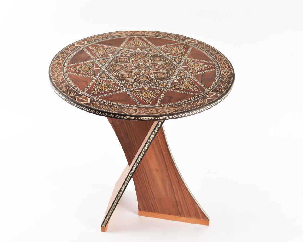 Round Wood Side Table with Modern Mosaic Design