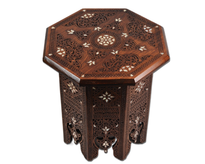 Vintage Octagonal Side Table | Hand Engraved Inlay, Mother of Pearls