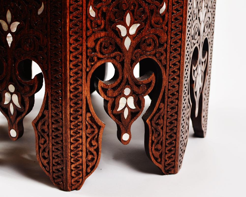 Vintage Octagonal Side Table | Hand Engraved Inlay, Mother of Pearls