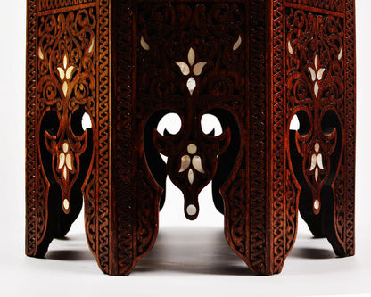 Vintage Octagonal Side Table | Hand Engraved Inlay, Mother of Pearls