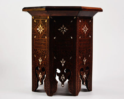 Vintage Octagonal Side Table | Hand Engraved Inlay, Mother of Pearls 