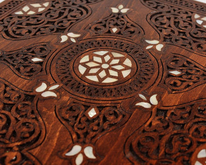 Vintage Octagonal Side Table | Hand Engraved Inlay, Mother of Pearls