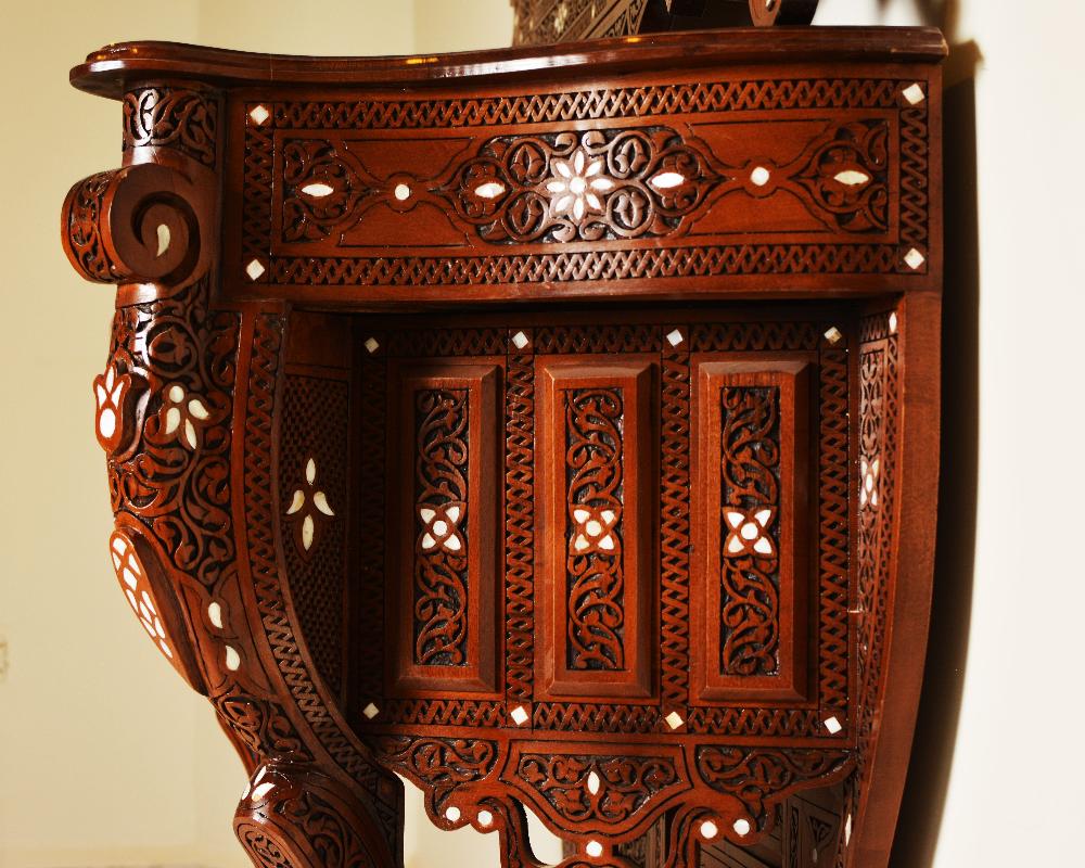 Vintage Wood Console Table | Elegant Walnut Wood & Mother of Pearls