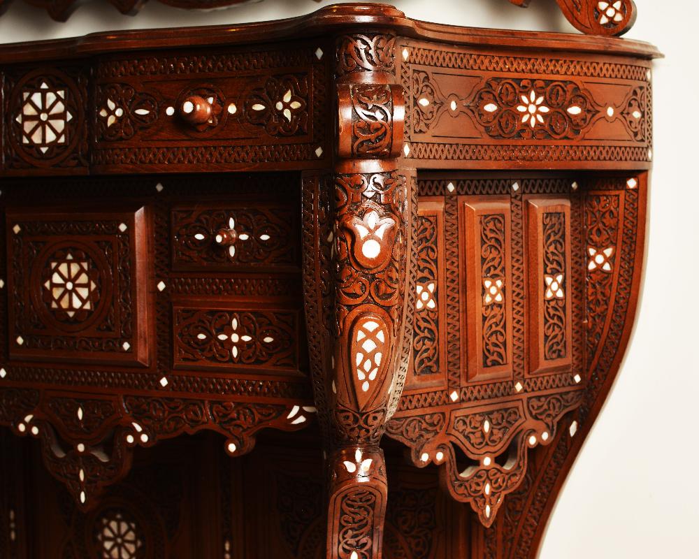 Vintage Wood Console Table | Elegant Walnut Wood & Mother of Pearls