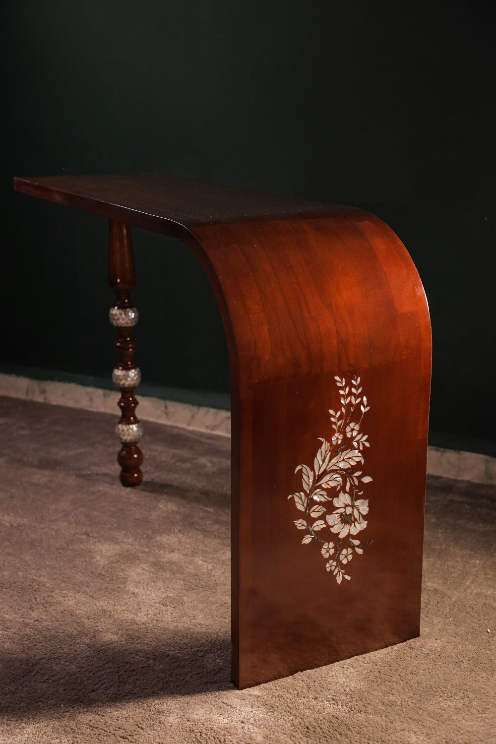 Wooden Modern Console Table | Handmade Walnut Wood & Mother of Pearls