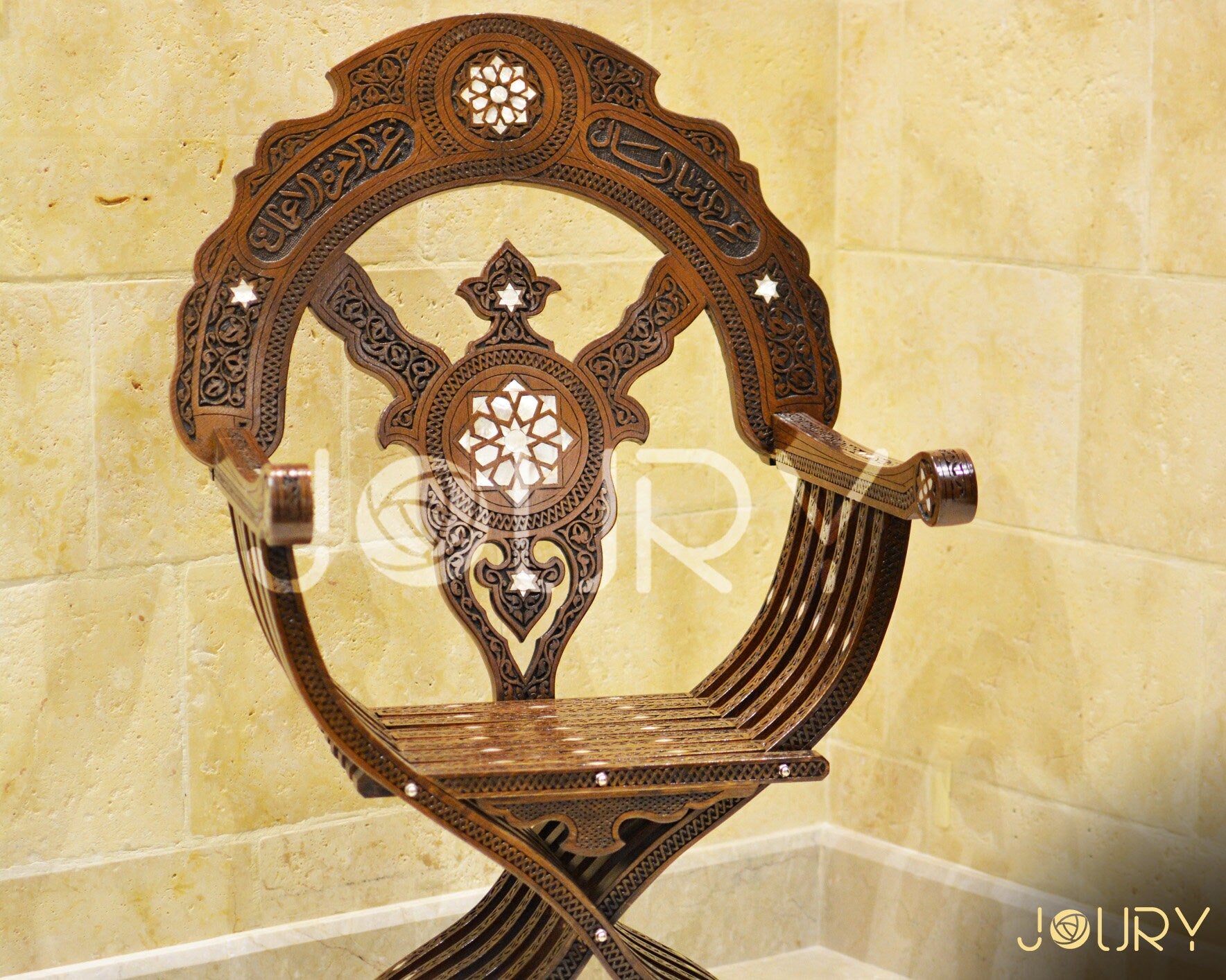 Foldable Chair & Table Set with Mother-of-Pearl Inlay