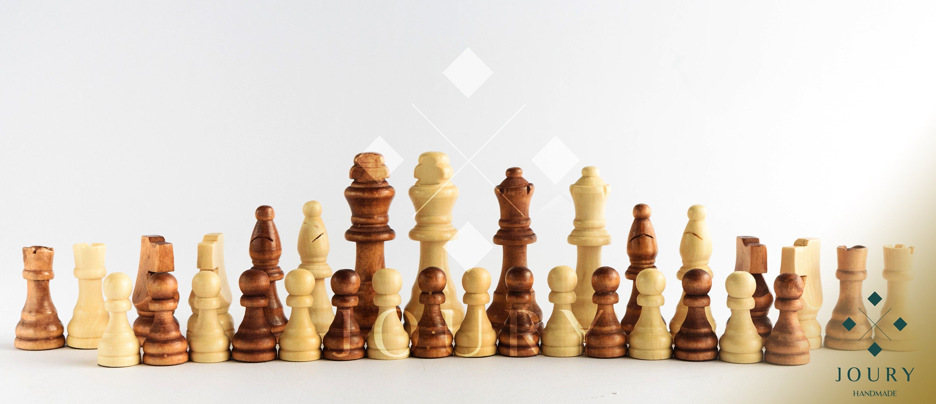 Wooden Chess Pieces (Set of 32), brown & white