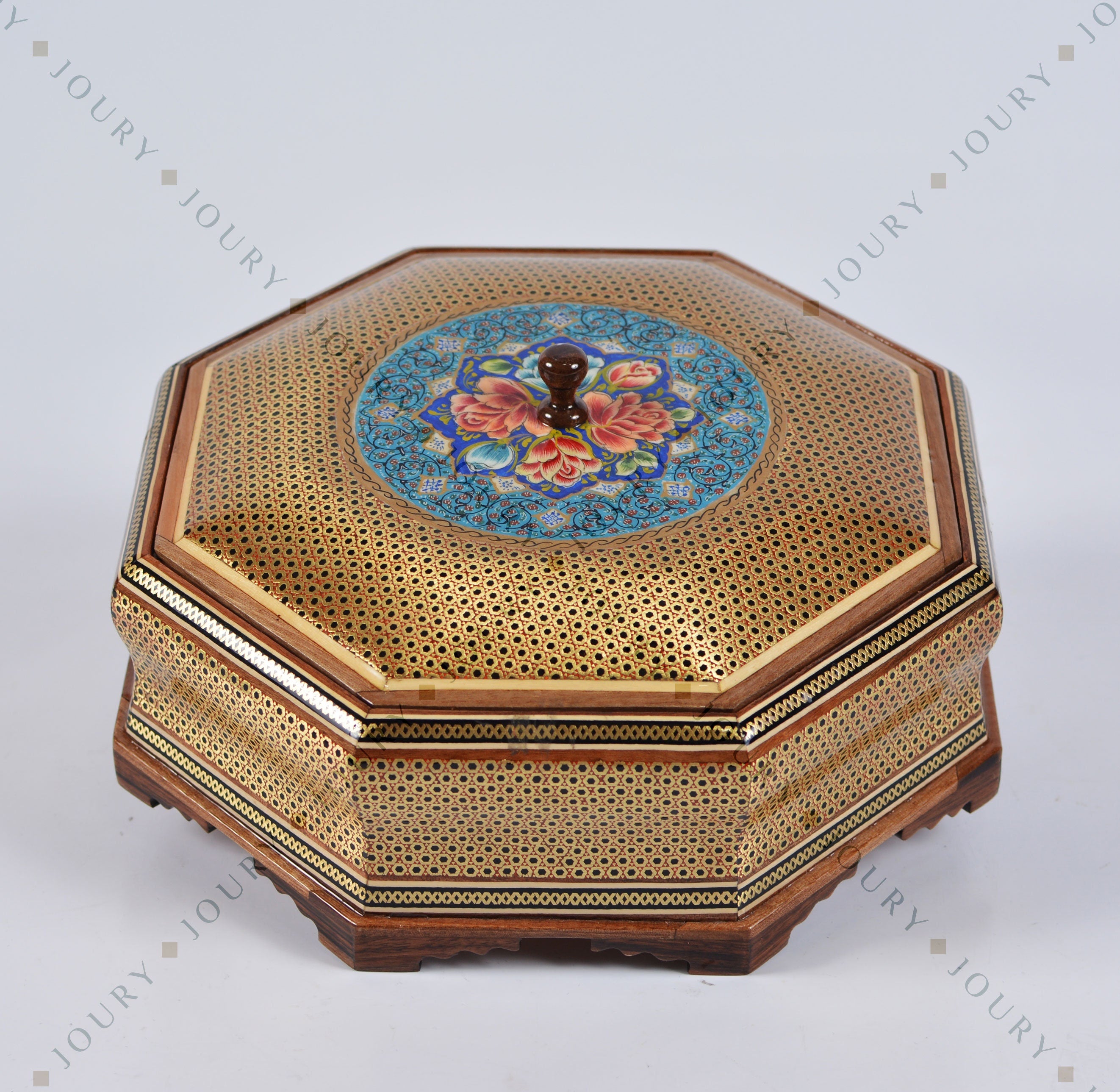 Hand-Painted Floral Chocolate Box with Copper Inlay