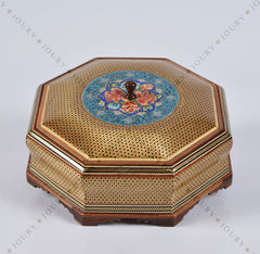 Hand-Painted Floral Chocolate Box with Copper Inlay