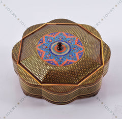 Hand-Painted Partition Tea Box with Copper Inlay