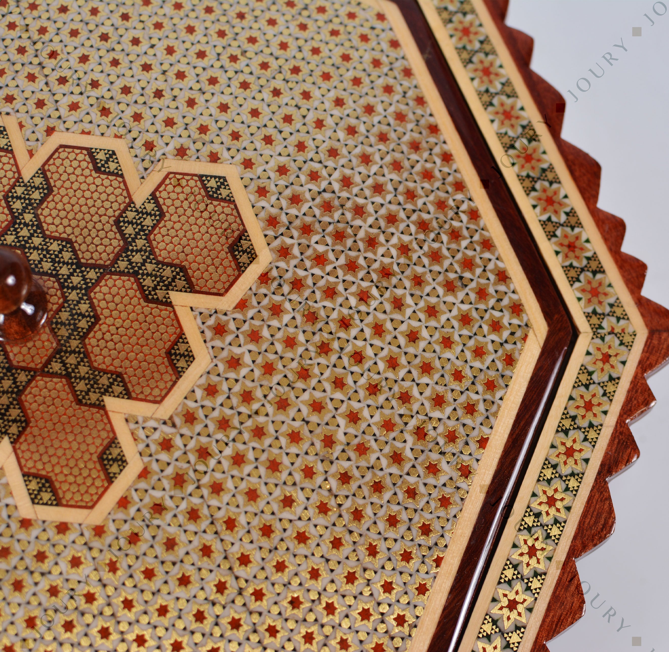 Handmade Mosaic Wooden Box with Copper Inlay