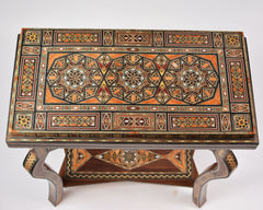 HQ Mosaic Games Table with Mother-of-Pearl Inlay, Chess / Backgammon / Cards