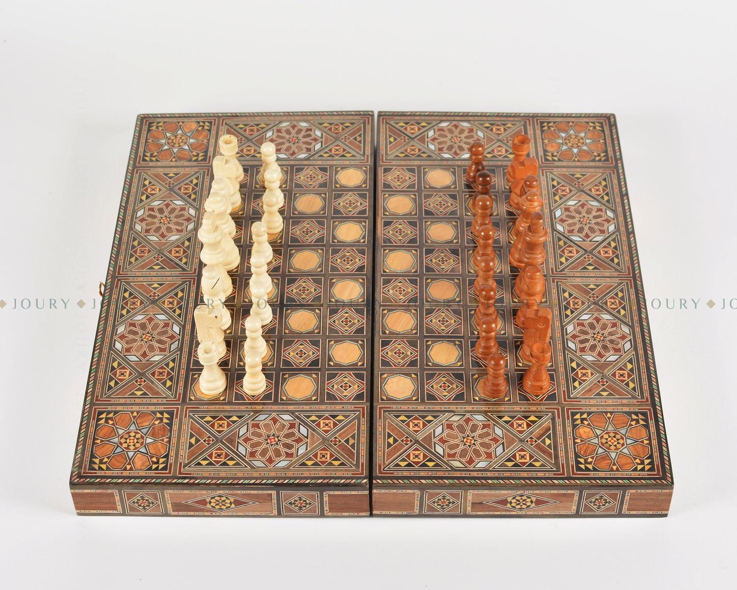 Clearance sale!!! Wooden Chess set- FREE BACKGAMMON PIECES -Folding chess Board, with closing lid Mosaic handmade, Clearance sale!!!