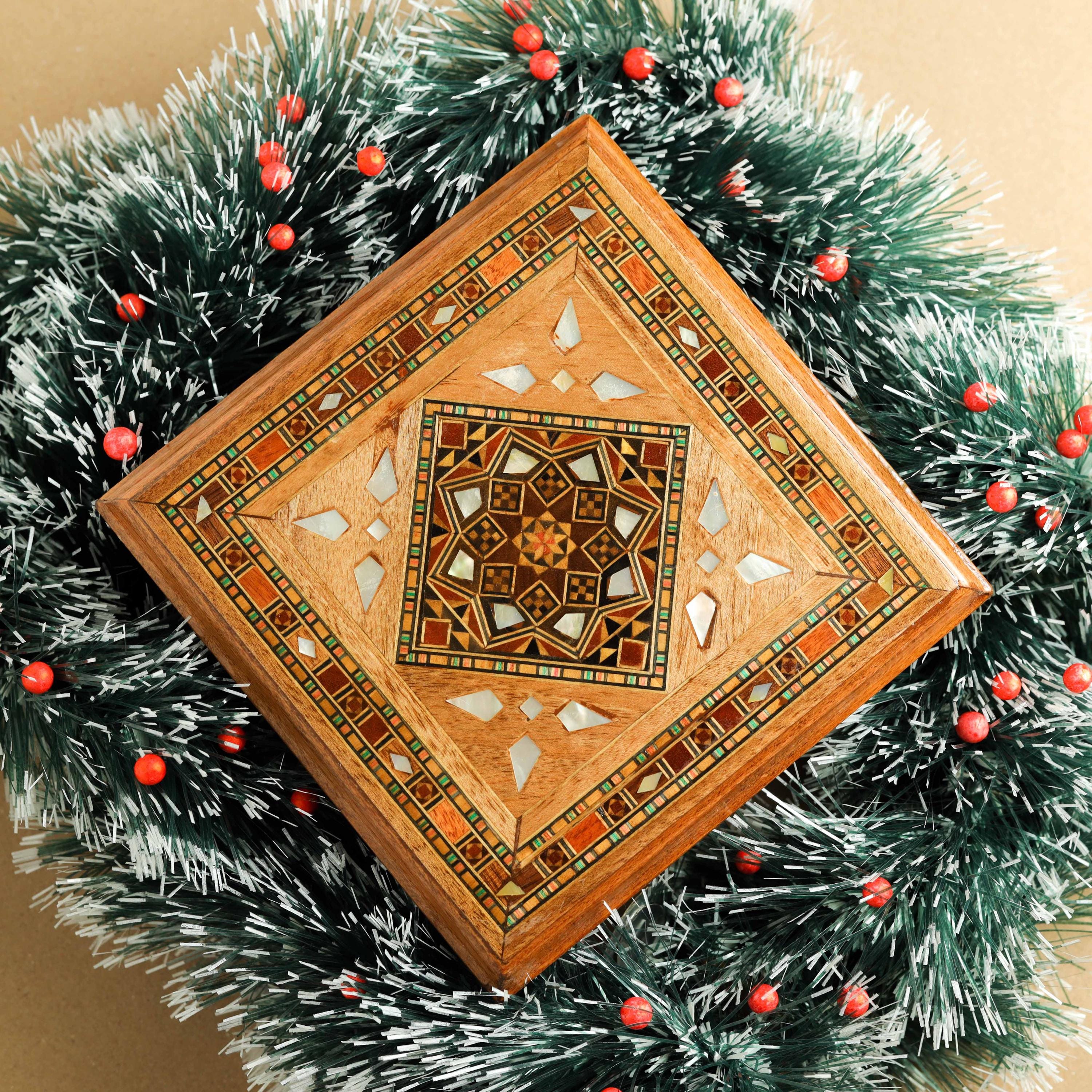 Handmade Wooden Jewelry Box with Mother-of-Pearl Inlay (Small)