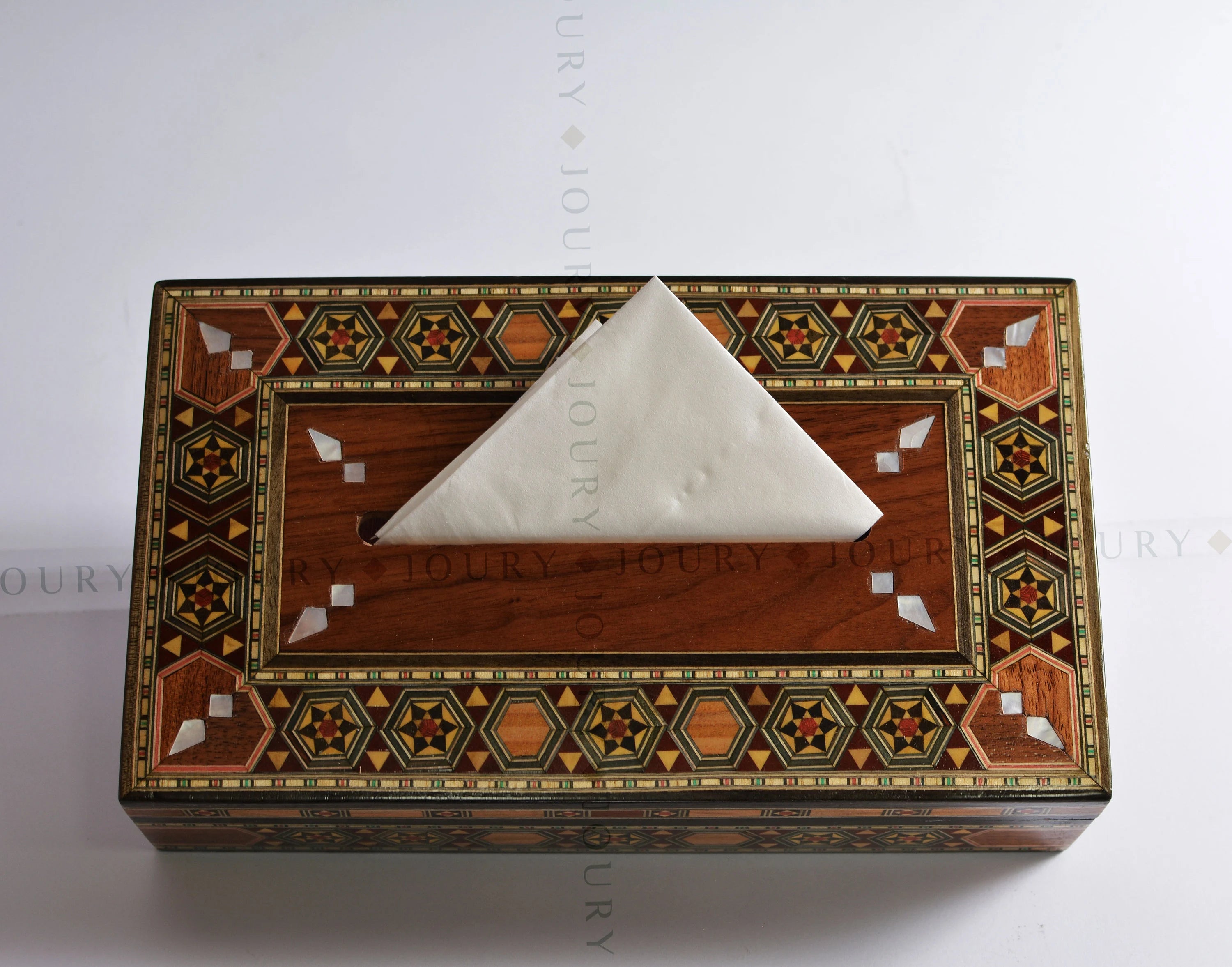 Handmade Wooden Tissue Box with Mother-of-Pearl Inlay
