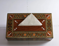 Handmade Wooden Tissue Box with Mother-of-Pearl Inlay